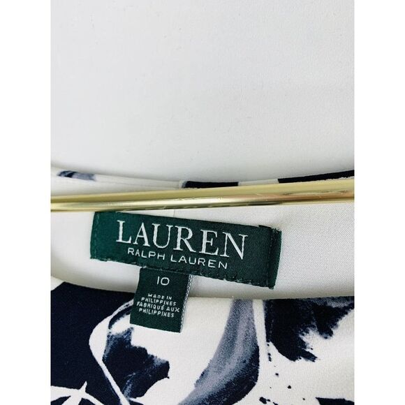 CURRENT Season Ralph Lauren Floral Dress Side Ruched Navy Grey Size 10 - Picture 4 of 8